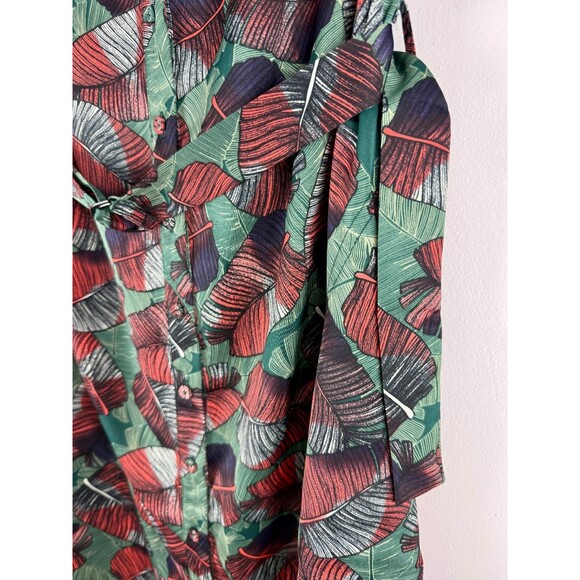 Voyage at Ease Layered Leaf Print Shirt Dress Red & Green Size 8 - Picture 15 of 16
